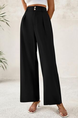 CFLONGE Women Wide Leg Dress Pants High Waist Work Trousers Button Pleated Slacks Palazzo Pants Business Casual Outfits in Saudi Arabia