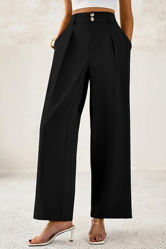 CFLONGE Women Wide Leg Dress Pants High Waist Work Trousers Button Pleated Slacks Palazzo Pants Business Casual Outfits in Saudi Arabia
