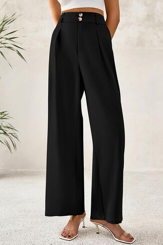 CFLONGE Women Wide Leg Dress Pants High Waist Work Trousers Button Pleated Slacks Palazzo Pants Business Casual Outfits in Saudi Arabia