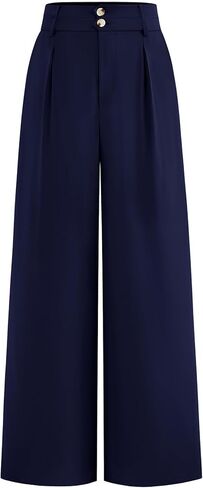 CFLONGE Women Wide Leg Dress Pants High Waist Work Trousers Button Pleated Slacks Palazzo Pants Business Casual Outfits in Saudi Arabia