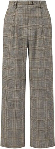 Women's Plaid Work Pant Vintage Houndstooth Wide Leg Straight Long Trousers in Saudi Arabia