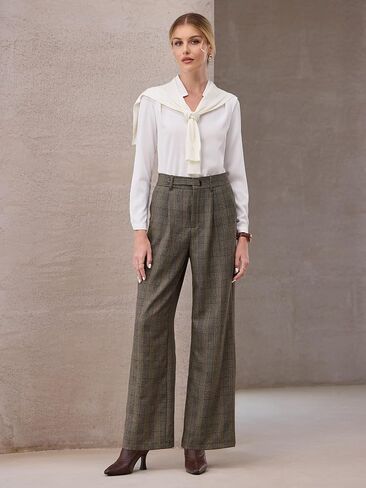 Women's Plaid Work Pant Vintage Houndstooth Wide Leg Straight Long Trousers in Saudi Arabia