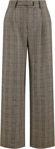 Women's Plaid Work Pant Vintage Houndstooth Wide Leg Straight Long Trousers in Saudi Arabia