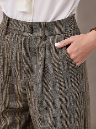 Women's Plaid Work Pant Vintage Houndstooth Wide Leg Straight Long Trousers in Saudi Arabia
