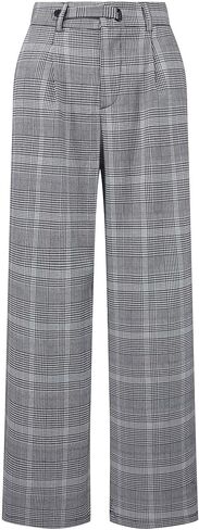 Women's Plaid Work Pant Vintage Houndstooth Wide Leg Straight Long Trousers in Saudi Arabia