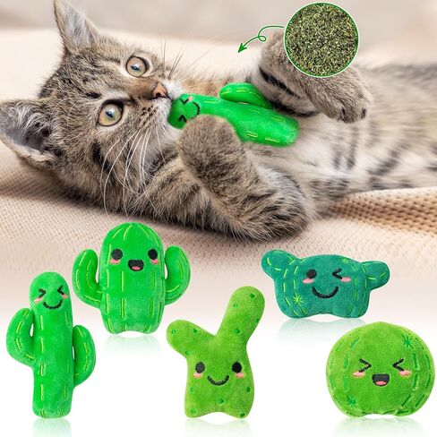 MALLMALL6 5Pcs Pickle Cat Toys, Kitten Catnip Toys for Cat Lover Gifts, Indoor Kitten Chew Bite Kick Cucumber Catmint Supplies, Interactive Pet Set with Cute Expression for Pet Presents in Kuwait