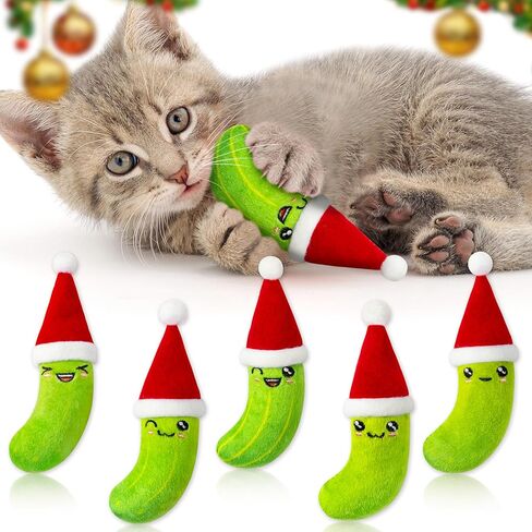 MALLMALL6 5Pcs Pickle Cat Toys, Kitten Catnip Toys for Cat Lover Gifts, Indoor Kitten Chew Bite Kick Cucumber Catmint Supplies, Interactive Pet Set with Cute Expression for Pet Presents in Kuwait