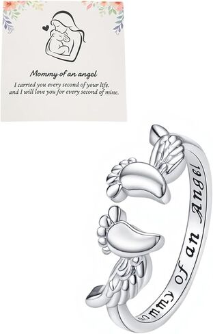 MIFYNN Miscarriage Gifts for Mothers Pregnancy Loss Son or Daughter Ring Mommy of an Angel Wing Ring Silver Mom Feather Rings Mother's Day Gifts in Saudi Arabia