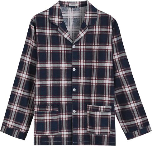 Latuza Men's Warm Cotton Flannel Pajama Top Button Up Sleep Shirt with Pockets in Saudi Arabia