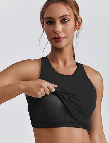 PINSPARK حمالة صدر رياضية للنساء برقبة عالية من Racerback قطع علوية بدون أكمام طويلة مبطنة لليوجا مع وسادات مدمجة in Kuwait