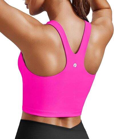 PINSPARK حمالة صدر رياضية للنساء برقبة عالية من Racerback قطع علوية بدون أكمام طويلة مبطنة لليوجا مع وسادات مدمجة in Kuwait