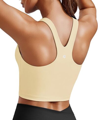 PINSPARK حمالة صدر رياضية للنساء برقبة عالية من Racerback قطع علوية بدون أكمام طويلة مبطنة لليوجا مع وسادات مدمجة in Kuwait