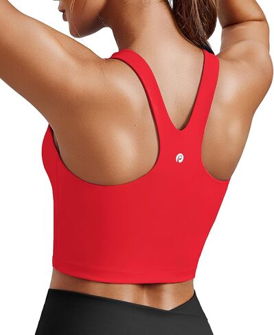 PINSPARK حمالة صدر رياضية للنساء برقبة عالية من Racerback قطع علوية بدون أكمام طويلة مبطنة لليوجا مع وسادات مدمجة in Kuwait
