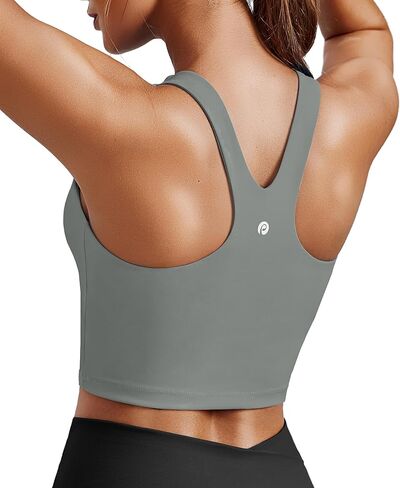PINSPARK حمالة صدر رياضية للنساء برقبة عالية من Racerback قطع علوية بدون أكمام طويلة مبطنة لليوجا مع وسادات مدمجة in Kuwait