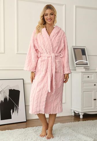 Umeyda Girls Bathrobe, Cute Comfy Soft Fleece Hooded Bath Robe With Belt Pockets, Twist Pink, M in Saudi Arabia