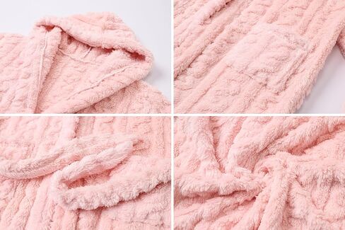 Umeyda Girls Bathrobe, Cute Comfy Soft Fleece Hooded Bath Robe With Belt Pockets, Twist Pink, M in Saudi Arabia