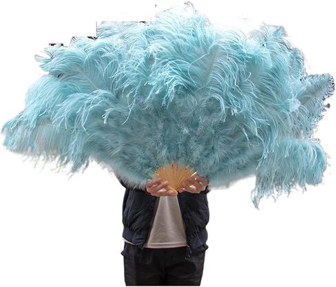 Ostrich Feather Fan,90cm Ostrich Feather Fan,Hand Crafts Fan with Feather for Dancer Stage Performances,Folding Feather Fans(Light Blue,Right Hand) in Saudi Arabia