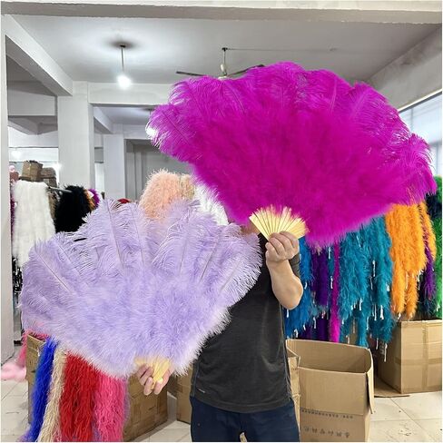 Ostrich Feather Fan,90cm Ostrich Feather Fan,Hand Crafts Fan with Feather for Dancer Stage Performances,Folding Feather Fans(Light Blue,Right Hand) in Saudi Arabia