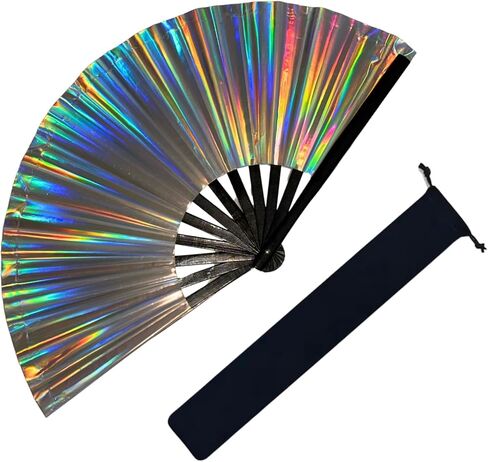 Holographic Rave Fan, Clack Fans for Line Dancing, Line Dance Popping Fan for Music Festivals, Drag Shows Concerts, Parties in Saudi Arabia