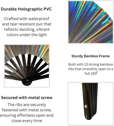 Holographic Rave Fan, Clack Fans for Line Dancing, Line Dance Popping Fan for Music Festivals, Drag Shows Concerts, Parties in Saudi Arabia