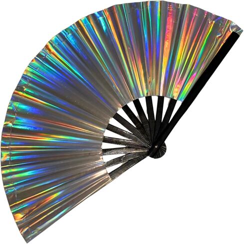 Holographic Rave Fan, Clack Fans for Line Dancing, Line Dance Popping Fan for Music Festivals, Drag Shows Concerts, Parties in Saudi Arabia