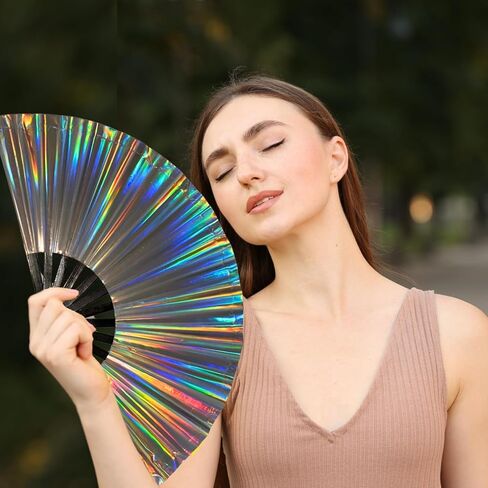 Holographic Rave Fan, Clack Fans for Line Dancing, Line Dance Popping Fan for Music Festivals, Drag Shows Concerts, Parties in Saudi Arabia