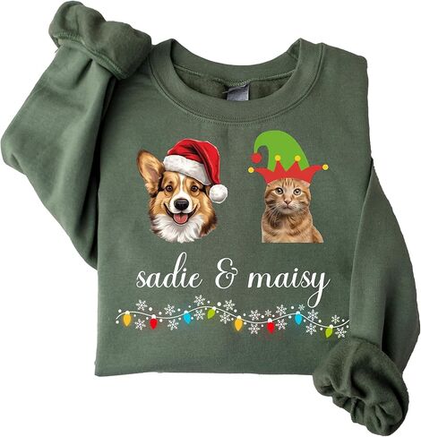Personalized Dog & Cat Christmas Shirt or Sweatshirt with Custom Pet Name – Funny Merry Woofmas & Meowy Christmas Pet Lover Gift, Custom Dog Dad & Cat Mom Holiday Outfit Multicolor in Saudi Arabia