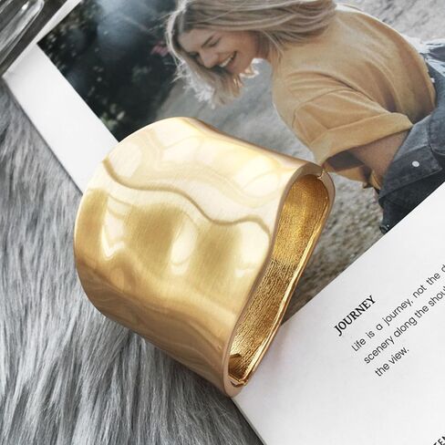 YBMYCM Wide Cuff Chunky Gold-Plated Bracelets for Women Open Cuff Bangles Adjustable Wrist Cuff Bracelets for Women in Saudi Arabia