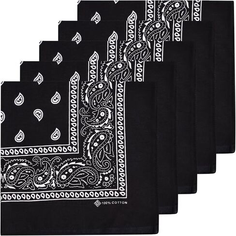 ZENO 100% Cotton & Natural Fibers Bandana Scarf - Soft, Durable, Machine Washable – Unisex for Men & Women - 5 Pack in Saudi Arabia