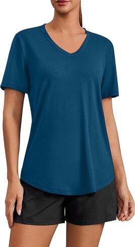 PINSPARK Soft Workout Tops for Women Short Sleeve V Neck Moisture Wicking UPF 50+ Sun Protection Quick Dry Gym Shirts in Saudi Arabia