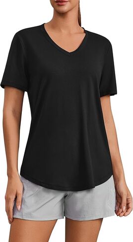 PINSPARK Soft Workout Tops for Women Short Sleeve V Neck Moisture Wicking UPF 50+ Sun Protection Quick Dry Gym Shirts in Saudi Arabia