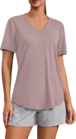 PINSPARK Soft Workout Tops for Women Short Sleeve V Neck Moisture Wicking UPF 50+ Sun Protection Quick Dry Gym Shirts in Saudi Arabia