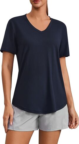 PINSPARK Soft Workout Tops for Women Short Sleeve V Neck Moisture Wicking UPF 50+ Sun Protection Quick Dry Gym Shirts in Saudi Arabia