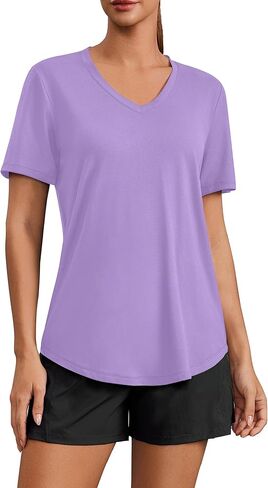 PINSPARK Soft Workout Tops for Women Short Sleeve V Neck Moisture Wicking UPF 50+ Sun Protection Quick Dry Gym Shirts in Saudi Arabia