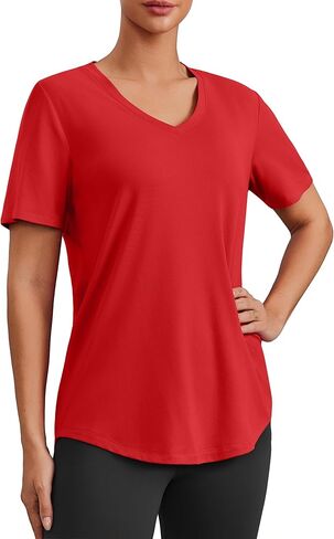 PINSPARK Soft Workout Tops for Women Short Sleeve V Neck Moisture Wicking UPF 50+ Sun Protection Quick Dry Gym Shirts in Saudi Arabia