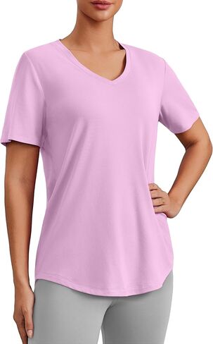 PINSPARK Soft Workout Tops for Women Short Sleeve V Neck Moisture Wicking UPF 50+ Sun Protection Quick Dry Gym Shirts in Saudi Arabia