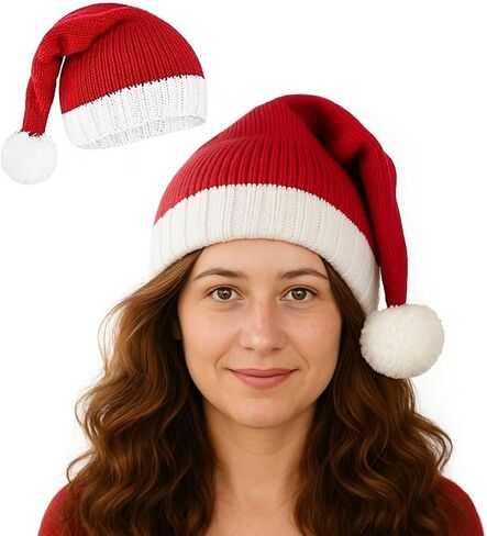 CCINEE Christmas Knitted Santa Hats, Red Christmas Beanies with Pom Xmas Party Hats for Adults Women Men Winter Holiday Party Decoration in Saudi Arabia