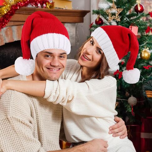CCINEE Christmas Knitted Santa Hats, Red Christmas Beanies with Pom Xmas Party Hats for Adults Women Men Winter Holiday Party Decoration in Saudi Arabia