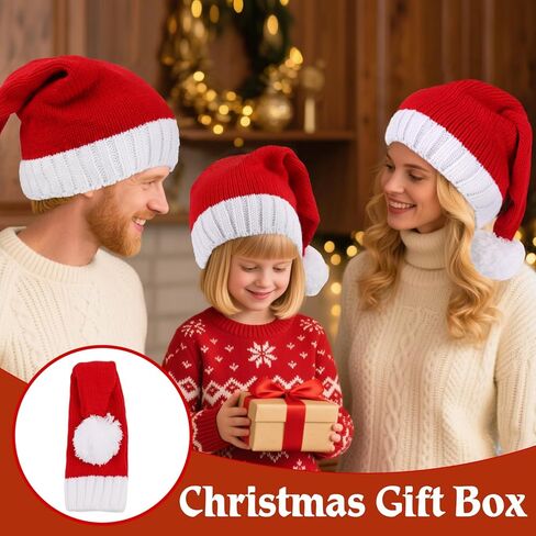 CCINEE Christmas Knitted Santa Hats, Red Christmas Beanies with Pom Xmas Party Hats for Adults Women Men Winter Holiday Party Decoration in Saudi Arabia