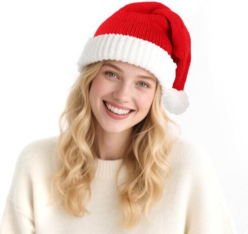 CCINEE Christmas Knitted Santa Hats, Red Christmas Beanies with Pom Xmas Party Hats for Adults Women Men Winter Holiday Party Decoration in Saudi Arabia