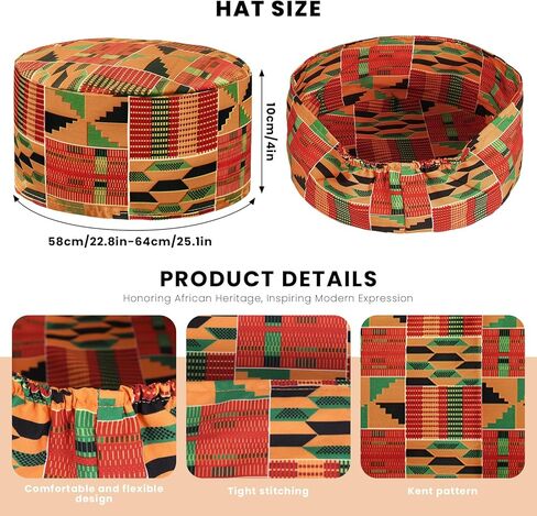 African Hat for Men – Kente Print Kufi Hat and Stole Scarf Set, Dashiki Inspired Kente Cloth Accessories for Black History Month in Saudi Arabia