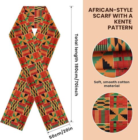 African Hat for Men – Kente Print Kufi Hat and Stole Scarf Set, Dashiki Inspired Kente Cloth Accessories for Black History Month in Saudi Arabia