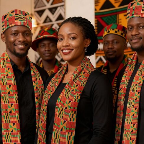 African Hat for Men – Kente Print Kufi Hat and Stole Scarf Set, Dashiki Inspired Kente Cloth Accessories for Black History Month in Saudi Arabia