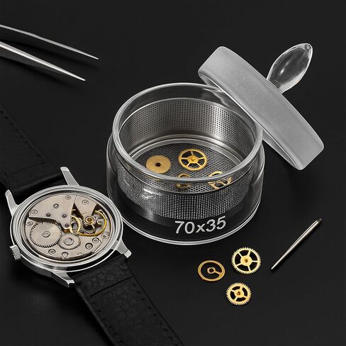 Watch Oil Parts Washing Jar 7cm x 3.5cm Watch Repair Cleaner Tool with Stainless Steel Mesh Strainer, Glass Cleaning Container for Maintenance & Modification, Lid Easy to Maintain in Kuwait