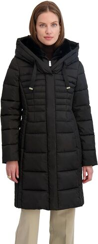 TAHARI womens Slim Fit Puffer Coat With Attached Hood, Faux Fur Collar, Interior Bib & Hand Warmer Pockets in Saudi Arabia