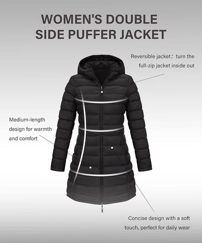 Bellivera Women Puffer Jacket Reversible Spring and Winter Fashion Warm Quilted Long Hooded Padded Bubble Coat in Saudi Arabia