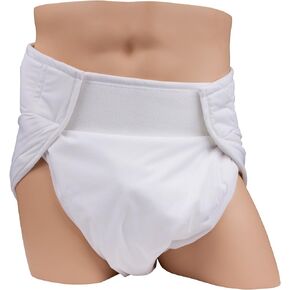 LeakMaster Adult Sized Contoured All in One Cloth Diapers - Hourglass Shaped Multi-Layered Cotton Gauze Interior with PUL Waterproof Outer Moisture Barrier - Large (Fits 36-40 Inch Waists)