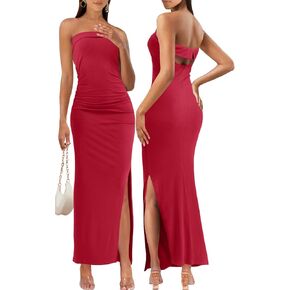 MEROKEETY Women's Strapless Sleeveless Bodycon Dress Backless Rib Knit Cocktail Party Tube Dresses