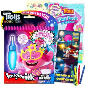 Trolls Paint with Water Super Set for Girls Kids Bundle ~ Deluxe Mess-Free Book with Water Surprise Brush, Mini Coloring Book, Stickers, Door Hanger (Trolls Party Supplies)