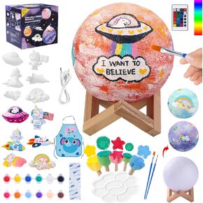 MAGICLUB Paint Your Own Moon Lamp Kit（16 Color）,Cool Gifts DIY 3D Space Moon Night Light,Arts & Crafts Kit Gift for Kits Age 8-12,Toy Girls Boy Birthday Gift Ages 5 6 7 8 9 10 11 12